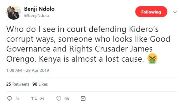 Benji ndolo benjindolo following who do see in court defending kidero's corrupt