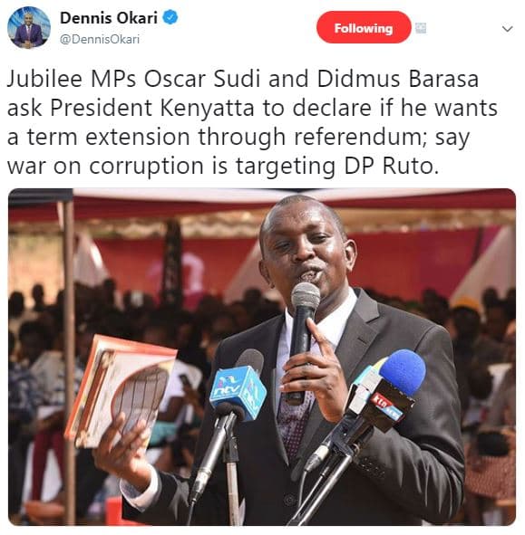 Dennis okari dennisokari following jubilee mps oscar sudi and didmus barasa ask