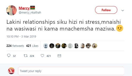 Mercy mercy_nkathah follow lakini relationships siku hizi ni stress, mnaishi na