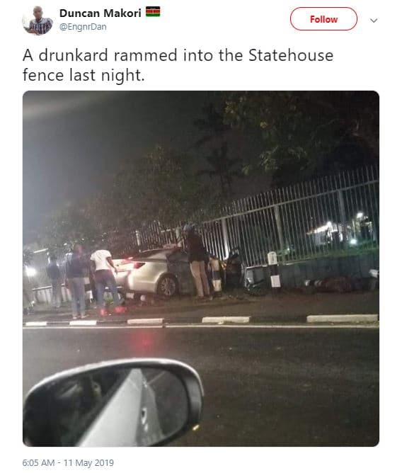 Duncan makori engnrdan follow a drunkard rammed into the statehouse fence last n