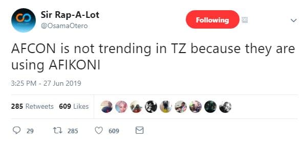 Sir rapalot osamaotero following afcon is not trending in tz because they are us