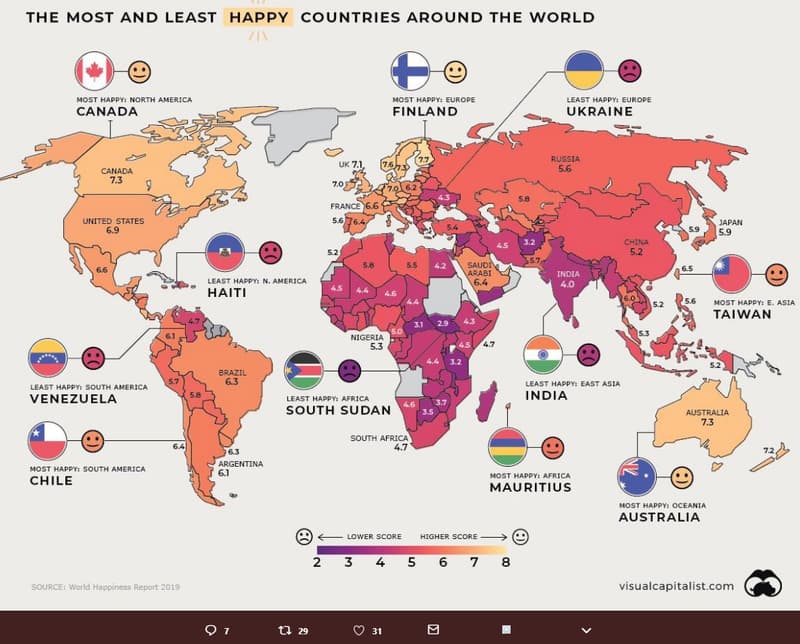 The most and least happy countries around the world host happy north aherica can