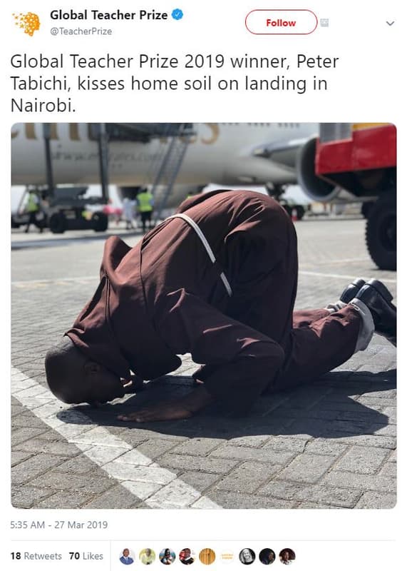 Global teacher prize teacherprize follow global teacher prize winner , peter tab