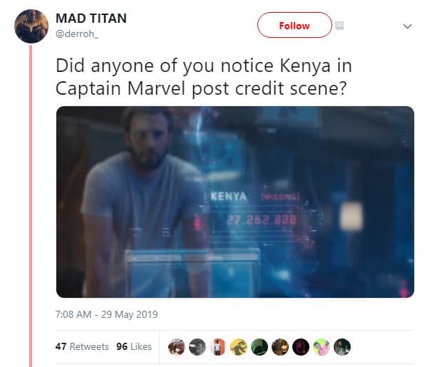 Mad titan derroh _ follow did anyone of you notice kenya in captain marvel post