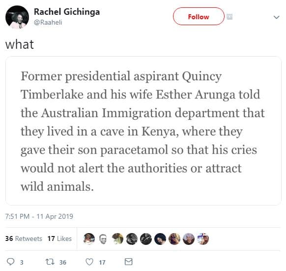 Rachel gichinga raaheli follow what former presidential aspirant quincy timberla