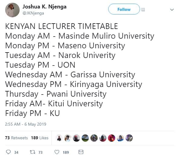 Joshua k. njenga jknjenga follow kenyan lecturer timetable monday am masinde mul