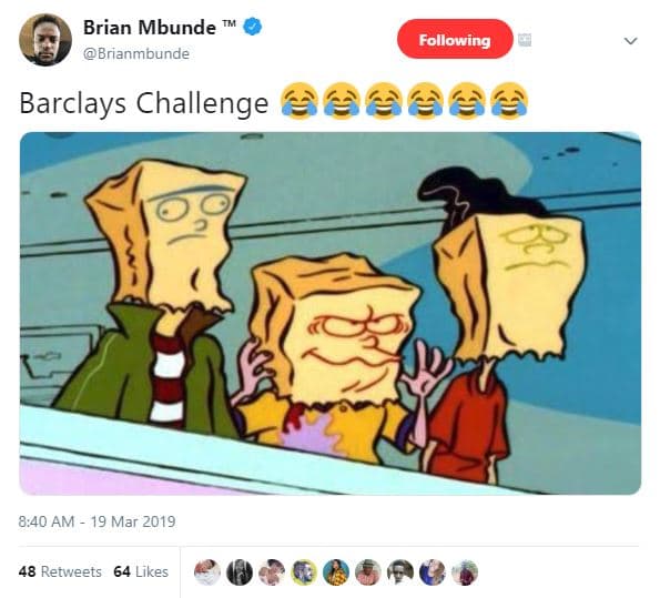 Brian mbunde brianmbunde following barclays challenge 8,40 am 19 mar 48 retweets