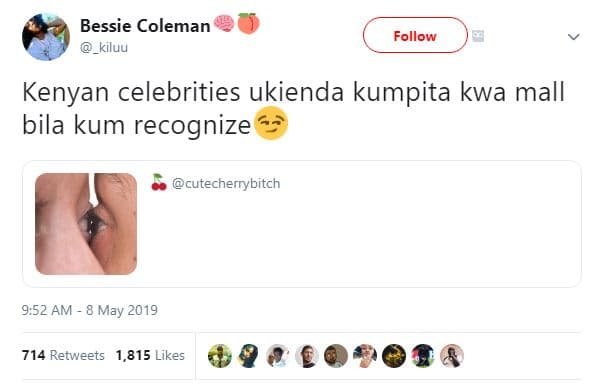 Bessie coleman kiluu follow kenyan celebrities ukienda kumpita kwa mall bila kum