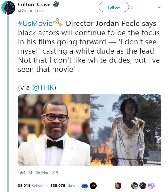 Culture crave culturecrave follow usmovie director jordan peele says black actor