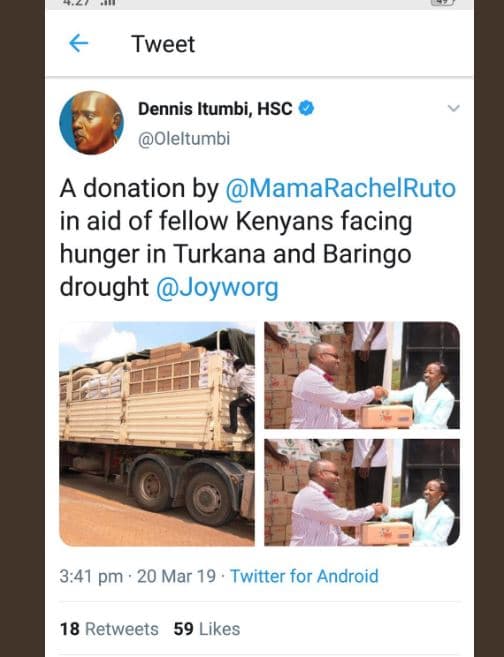 Tweet dennis itumbi , hsc oleltumbi a donation by mamarachelruto in aid of fello