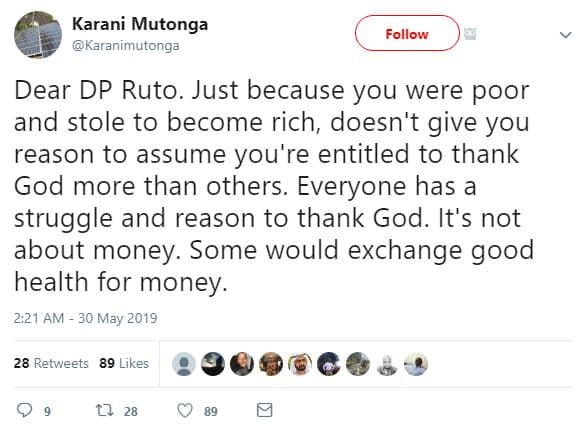 Karani mutonga karanimutonga follow dear dp ruto. just because you were poor and