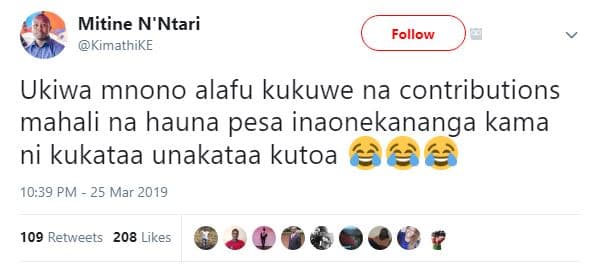 Mitine n'ntari kimathike follow ukiwa mnono alafu kukuwe na contributions mahali