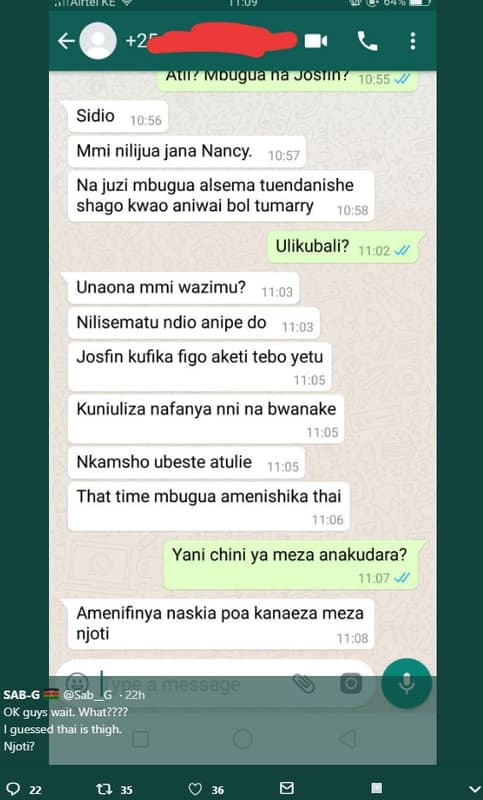 Aineike atli? wbugua na jostn? 10.55 sidio 10.56 mmi nilijua jana nancy 10.57 na