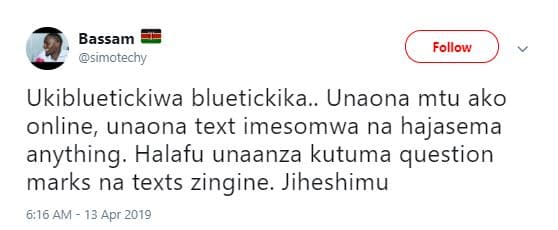 Bassam simotechy follow ukibluetickiwa bluetickika. unaona mtu ako online, unaon