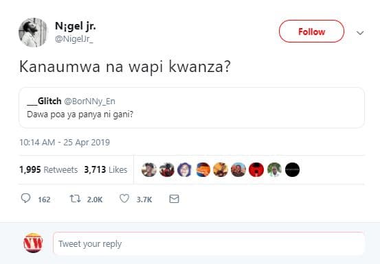 Nigel jr. nigeljr _ follow kanaumwa na wapi kwanza? glitch eornny_en dawa po? y?
