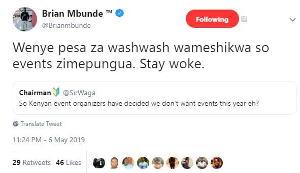 Brian mbunde brianmbunde following wenye pesa za washwash wameshikwa so events z