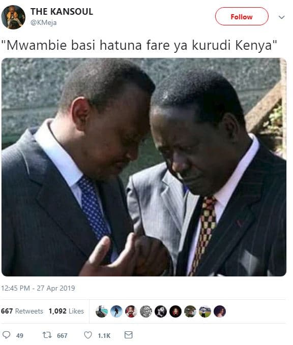 The kansoul kmeja follow mwambie basi hatuna fare ya kurudi kenya' 1245 pm 27 ap