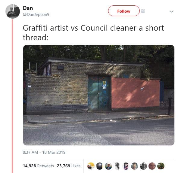 Dan danjepsong follow graffiti artist vs council cleaner short thread 8.37 am 18