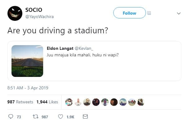 Socio yayowachira follow are you driving a stadium? eldon langat kevlan juu mnaj