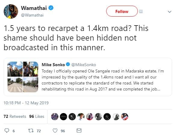 Wamathai wamathai follow 1.5 years to recarpet a 1.4km road? this shame should h