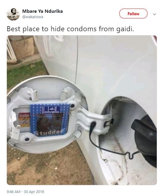 Mbare ya ndurika wakariowa follow best place to hide condoms from gaidi. 'umbrel