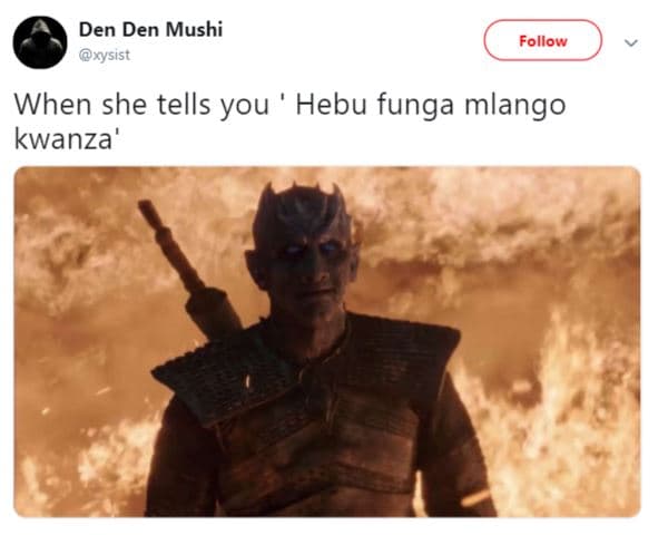 Den den mushi xysist follow when she tells you hebu funga mlango kwanza