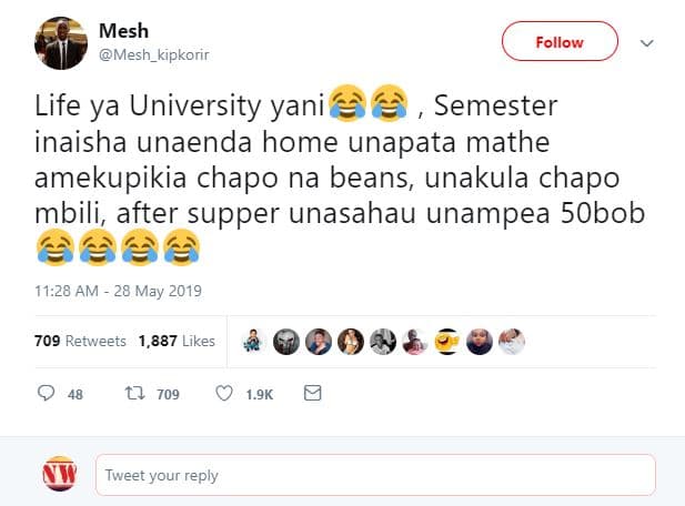 Mesh mesh_kipkorir follow life ya university yani semester inaisha unaenda home