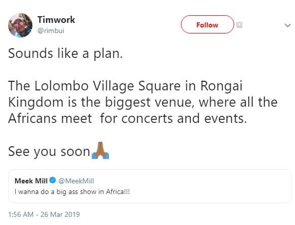 Timwork rımoui follow sounds like a plan. the lolombo village square in rongai k