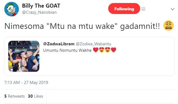Billy the goat crazy_nairobian following nimesoma mtu na mtu wake gadamnit!! zod