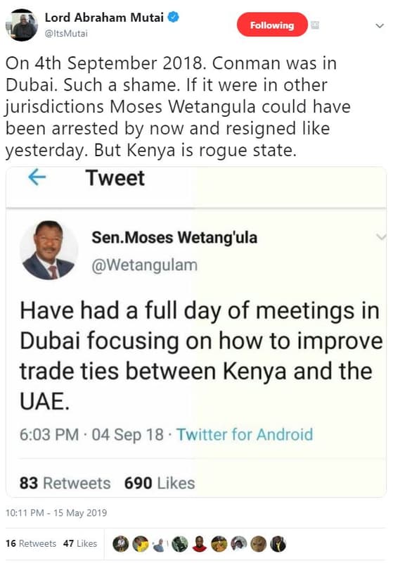 Lord abraham mutai itsmutai following on 4th september . conman was in dubai. su