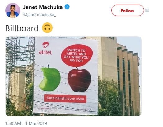 Janet machuka janetmachuka follow billboard airtel switchto airteland getwhat yo