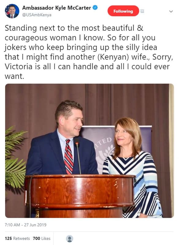 Ambassador kyle mccarter usambkenya following standing next to the most beautifu