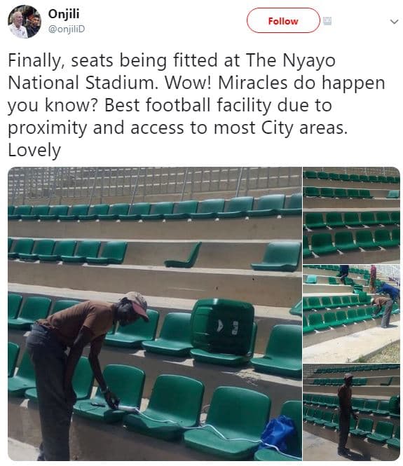 Onjili onjilid follow finally seats being fitted at the nyayo national stadium w