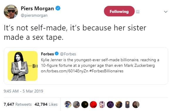 Piers morgan piersmorgan following it's not selfmade it's because her sister mad