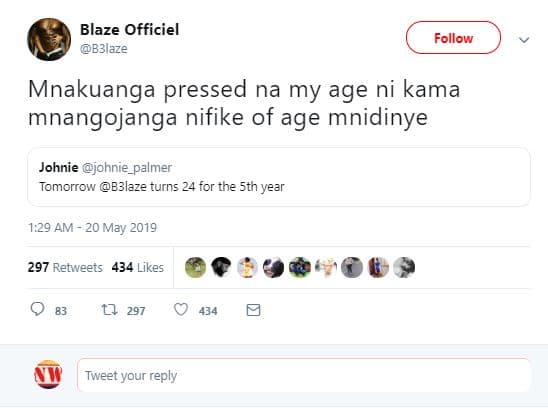 Blaze officiel b3laze follow mnakuanga pressed na my age ni kama mnangojanga nif