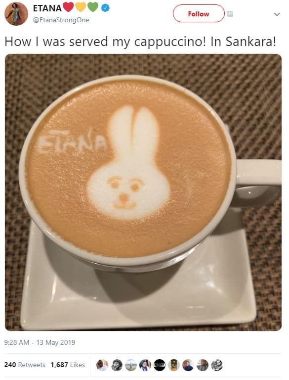 Etana etanastrongone follow how was served my cappuccino! in sankara! eena 9,28