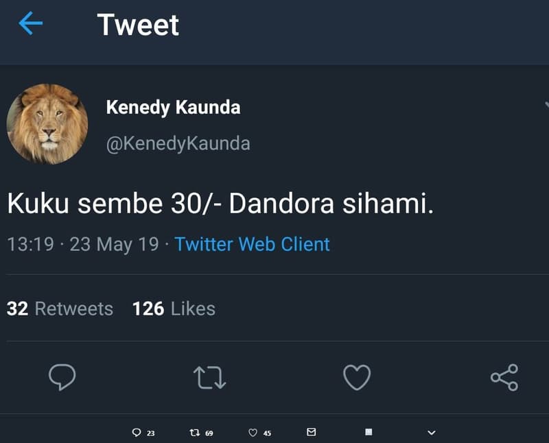 Tweet kenedy kaunda kenedykaunda kuku sembe 30 dandora sihami. 1319 23 may 19 tw
