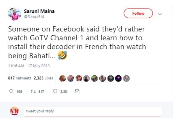 Saruni maina sarunibmi follow someone on facebook said they'd rather watch gotv