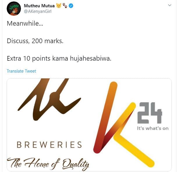 Mutheu mutua akenyangirl meanwhile. discuss, 200 marks. extra 10 points kama huj