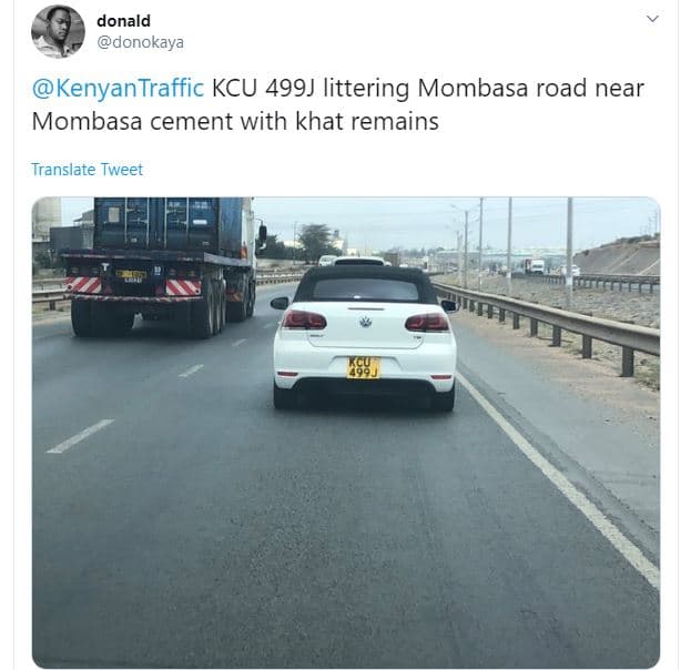 Donald donokaya kenyantraffic kcu 499j littering mombasa road near mombasa cemen