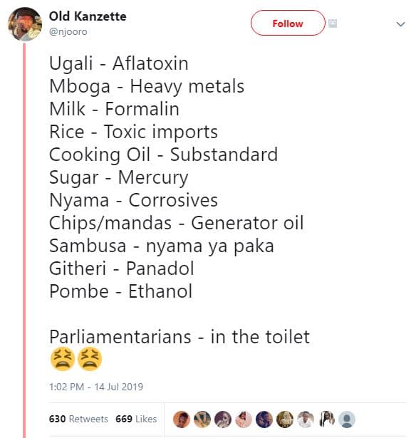 Old kanzette njooro follow ugali aflatoxin mboga heavy metals milk formalin rice