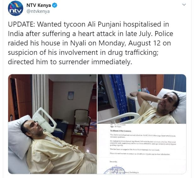 Ntv kenya ntv ntvkenya update wanted tycoon ali punjani hospitalised in india af
