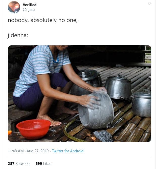 Verified njiiru nobody, absolutely no one, jidenna 11,48 am aug 27, twitter for