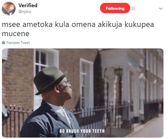 Verified njiiru following msee ametoka kula omena akikuja kukupea mucene transla