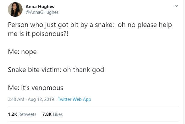 Anna hughes annaghughes person who just got bit by a snake oh no please help me