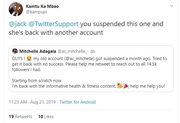 Kamtu ka mbao kampupi jack twittersupport you suspended this one and she's back