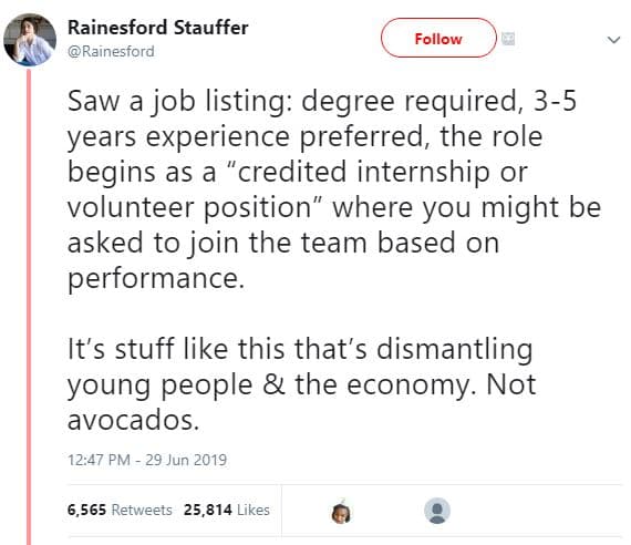 Rainesford stauffer rainesford follow saw a job listing degree required 35 years