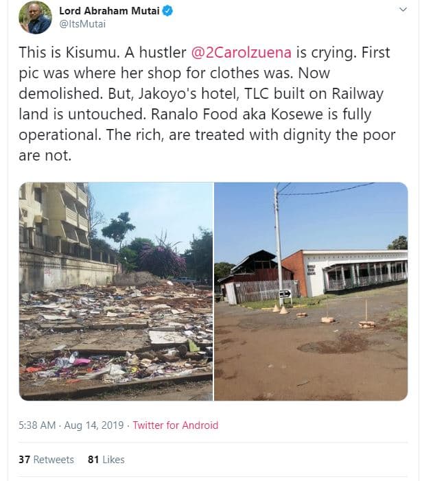 Lord abraham mutai itsmutai this is kisumu. a hustler 2carolzuena is crying. fir