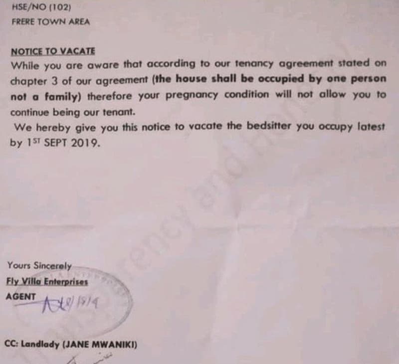 Hseno 102 frere town area noiice io vacate while you are aware that according 10