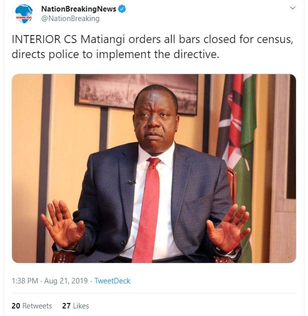 Nationbreakingnews nationbreaking interior cs matiangi orders all bars closed fo